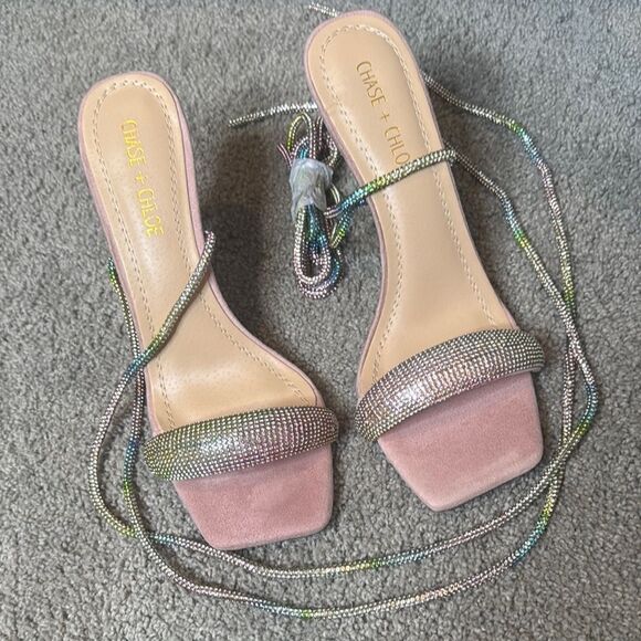 Pink Chase & Chloe Gia Rhinestone Strappy Open Toe Stiletto High Heel Size 9 NEW - Picture 4 of 11